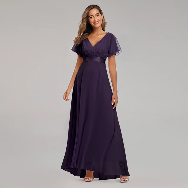 Evening Dresses XUCTHHC Elegant V-Neck Ruffles Chiffon Formal Evening Gown  Robe Vestidos De fiesta Dress for Wedding Party Dark Purple