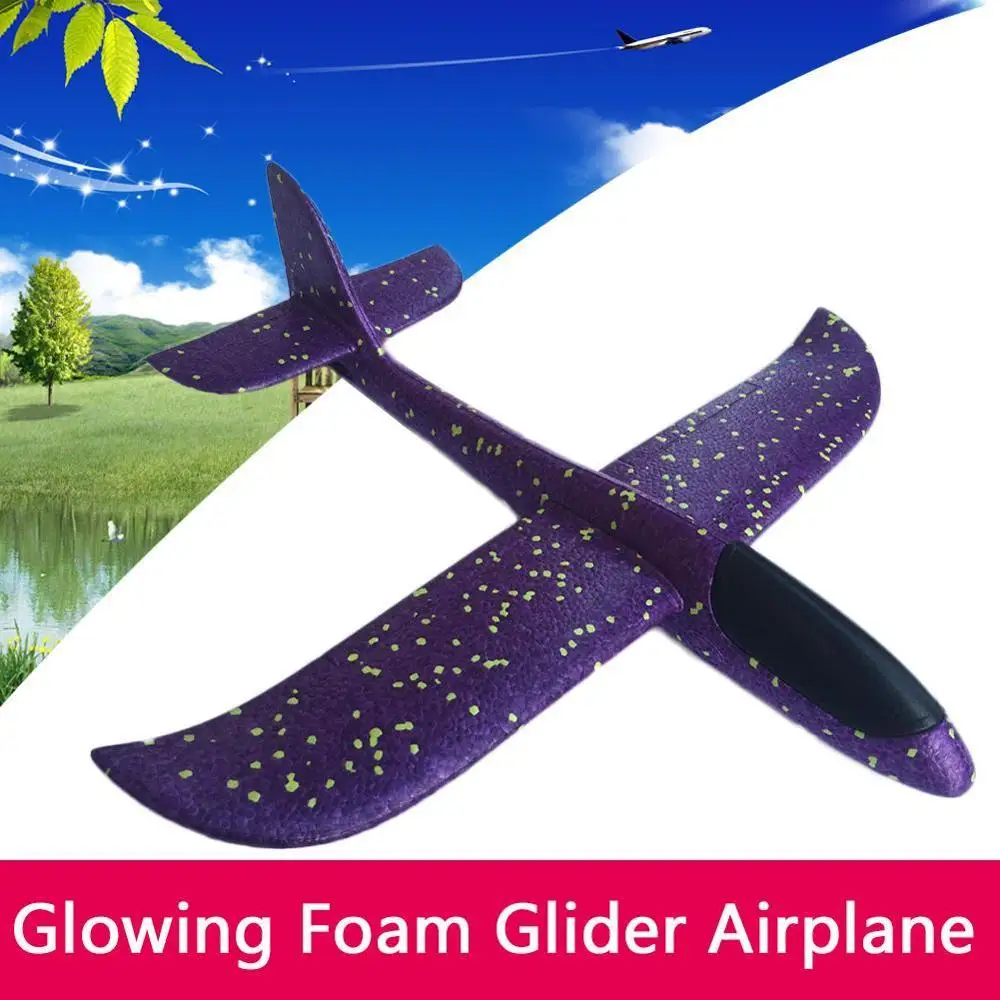 

48cm LED Light-up Toy Aircraft Kids DIY Hand Throw Flying Glider Plane Glow In The Dark Toys for Children Foam Plane Model
