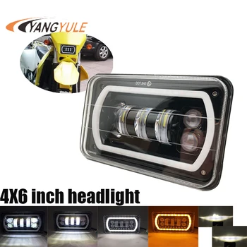 

4X6 Car Led Headlight Square Light White Halo DRL Amber Turn Signal Sealed high/low Beam Replacement For Ford Trucks Offrord