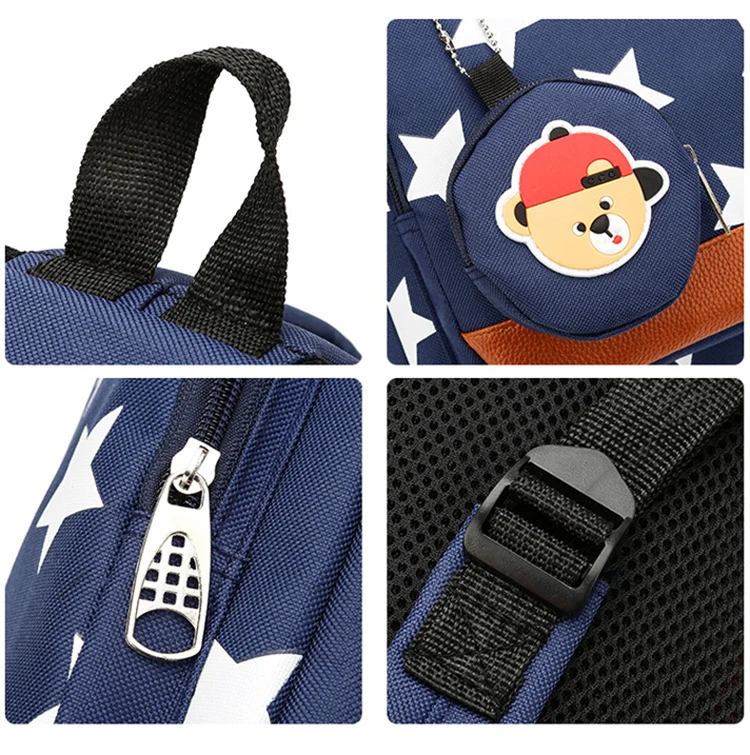 Durable Canvas Primary School Bag Stars Pattern Pink Navy Large Capacity Backpack Kids School Bags