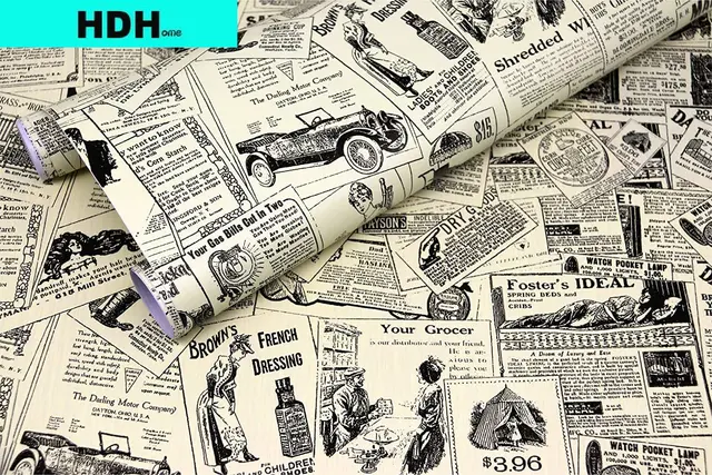 Carta da parati per giornali vintage, carta da parati autoadesiva rimovibile, timbro impermeabile, ristrutturazione del desktop, stile rustico 1