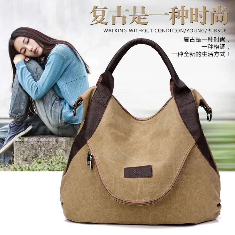 

Nostalgic retro canvas bag shoulder slung female bag large capacity casual handbag simple bag