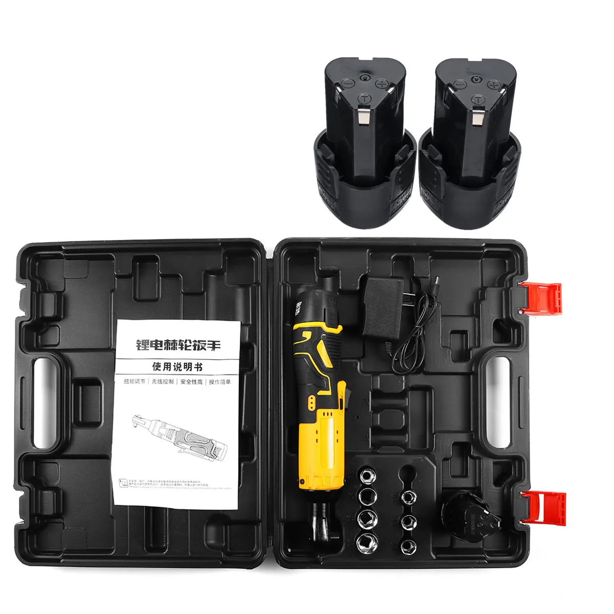 

12V 45N.m 1/2pcs Li-Ion Battery 3/8 Right Angle Wrench LED Lighting Cordless Electric Ratchet