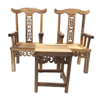

3Pcs Dollhouse 1/12 Scale Miniature Wooden Dining Chair Table Armchairs Furniture Set for Doll House Kitchen Food Furniture Toys