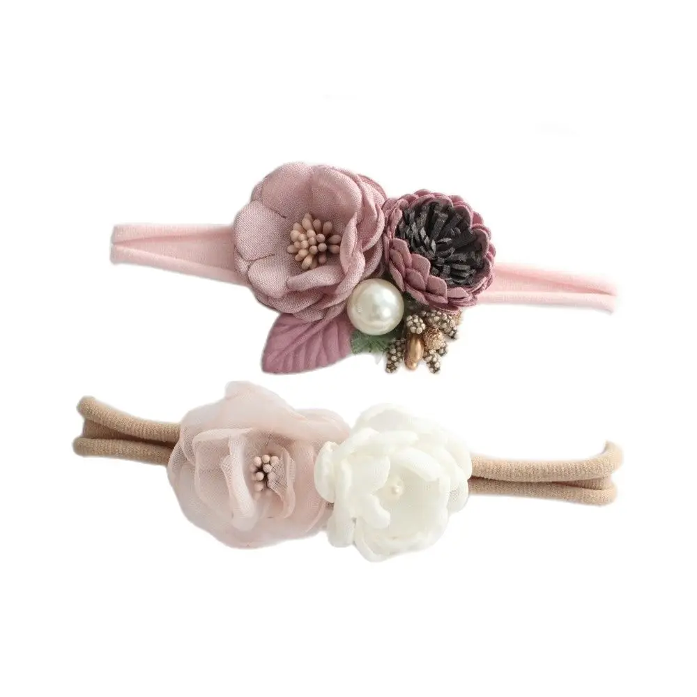 Boutique Flower Headband Kids Girl Nylon Headband Elastic Strench Headwear