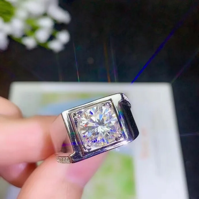 Kkmall Store круглое серебряное кольцо Moissanite 1.00ct D VVS роскошное свадебное кольцо Moissanite для мужчин серебряное кольцо 925