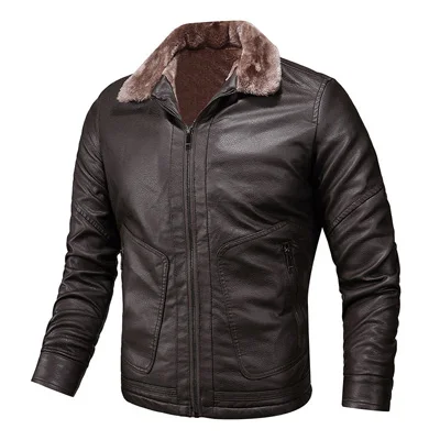 DIMUSI, мужская куртка из искусственной кожи, кожаные пальто, зимние мужские с меховым воротником, теплые мотоциклетные пальто из искусственной кожи, мужские облегающие байкерские куртки, одежда - Цвет: Dark Coffee