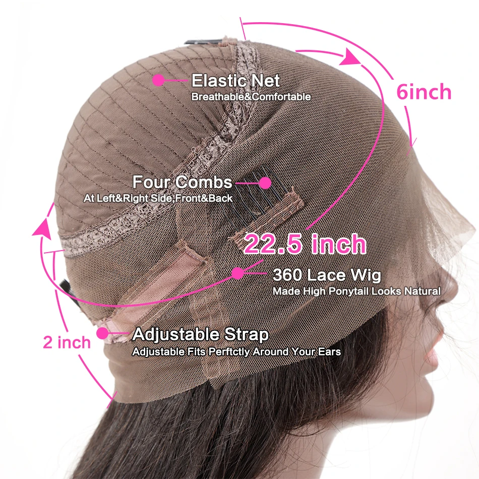 Bone Straight 250 Density 360 Lace Frontal Wigs Brazilian 30 Inch Lace Front Human Hair Wigs Pre-plucked Hairline With Baby Hair