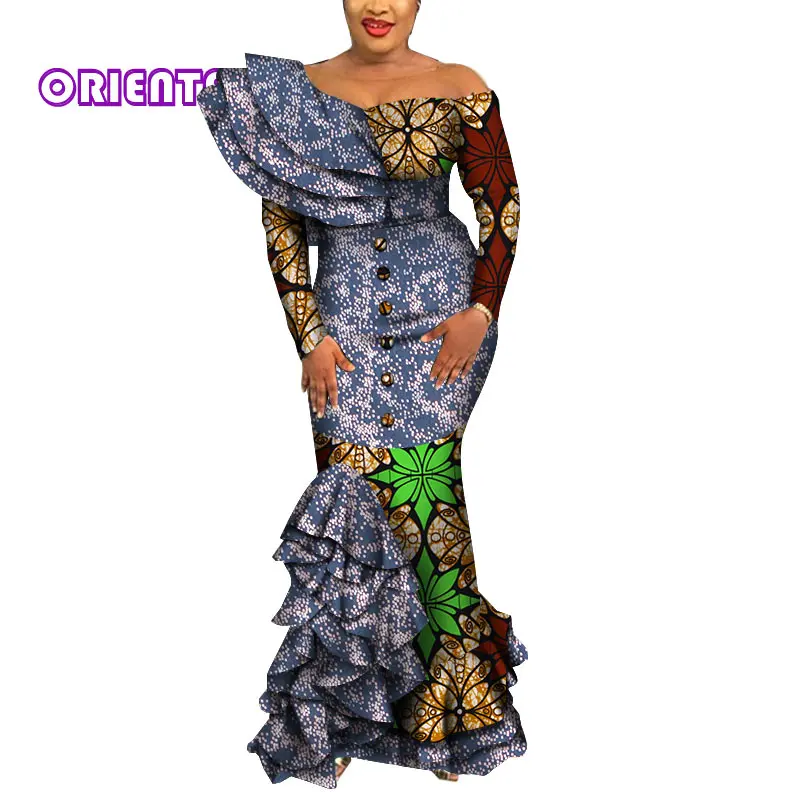 Африканские платья для женщин африканская одежда африканские традиционные платья Африканский Воск Принт с драпировкой и оборками женское вечернее платье WY5995