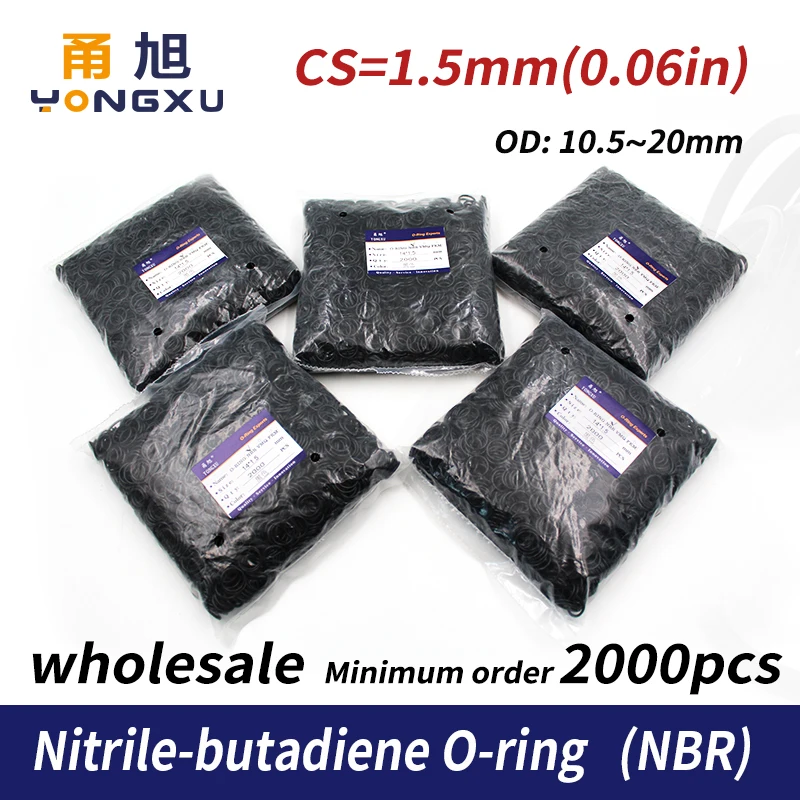 

CS1.5mm Thickness 2000PCS/bag Rubber NBR Sealing OD10.5/11/11.5/12/13/14/15/16/17/18/19/20mm O Ring Seal Gasket Oil Ring Washer