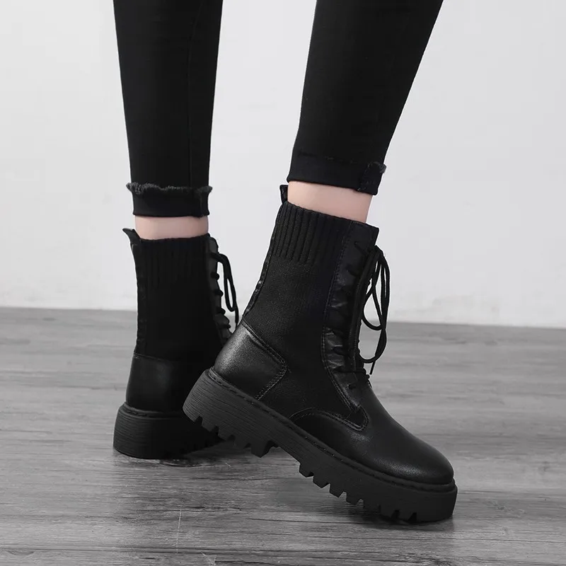 

Shoes Woman Flat Ankle Snow Motorcycle Boots Female Suede Leather Lace-Up Rubber Winter Boots Women Botas Mujer Snow Boots