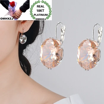 

OMHXZJ Wholesale European Fashion Woman Girl Party Birthday Wedding Gift Round AAA Zircon 18KT White Gold Drop Earrings EA552