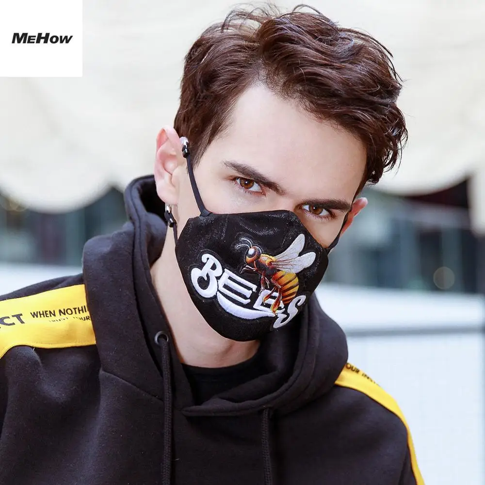 

(in stock) MeHow Mask High End Embroidery Bee Mask Fashion Men and Women Half Cover Face Mask Free Gift 5PCS mask filters