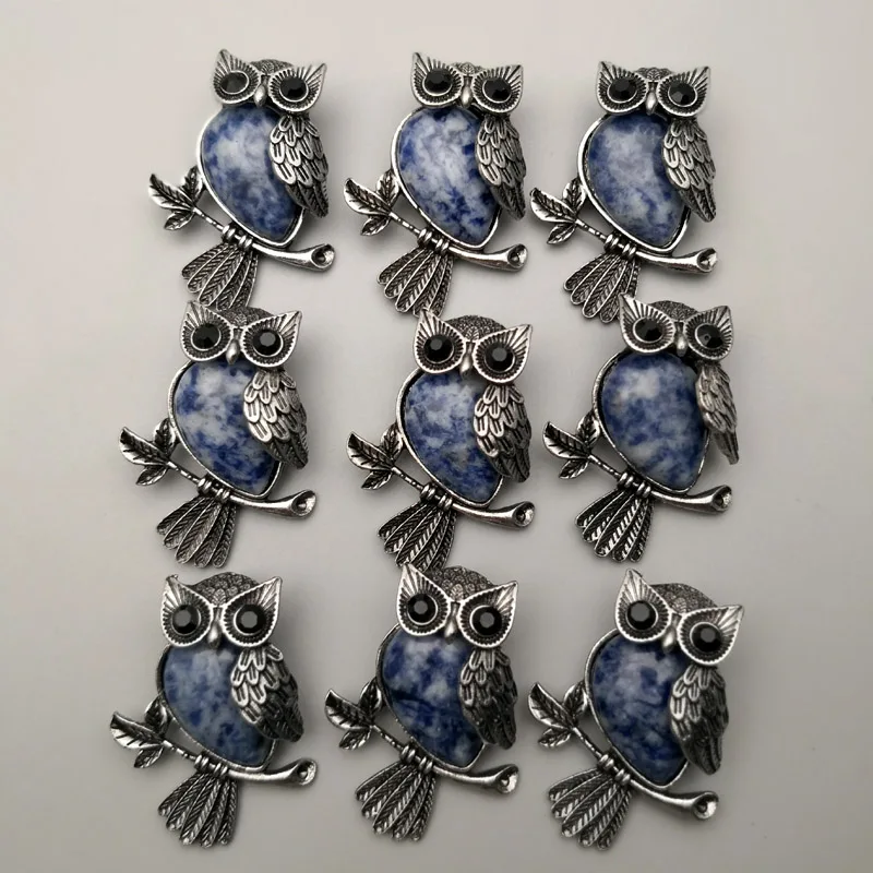 fashion natural stone mixed animal Owl Archaize Pendants & necklaces for making Jewelry charm Point parts 10pcs/lot wholesale
