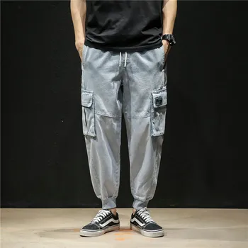 

2019 Early Autumn New Korean Men's Loose Elastic Belt Tooling Pocket Campus Students Solid Color Casual Jeans