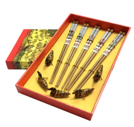 Нескользящие палочки из сплава для суши Хаши, китайские деревянные специальные палочки с узором, набор палочек для еды, бизнес Подарочная коробка LF803 - Цвет: 4 pairs style 1