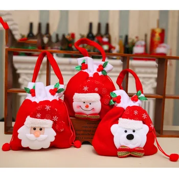 

19cm * 30cm Christmas Large Gift Bag Snowman Elk Brushed Cloth Drawstring Bags Candy Pouch Candy Gift Storage