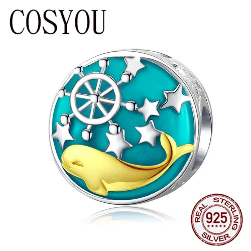

COSYOU Underwater World Series Gold Whale Charm for Women Silver Bracelet 925 Sterling Silver Original Design Jewelry SCC1296