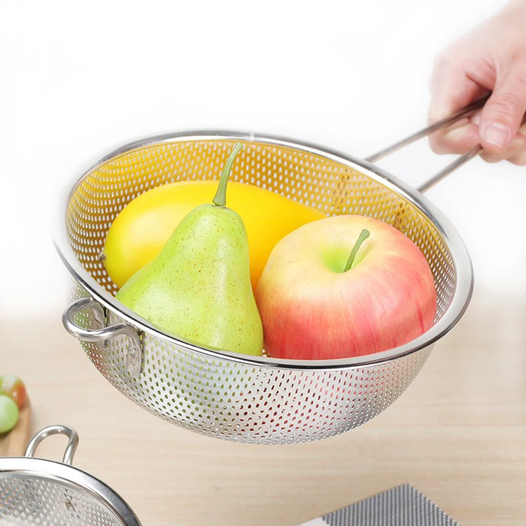 Stainless Steel Colander Metal Pasta Strainer with Long Handles Strainer Basket for Pasta, Rice, Vegetable, Noodles