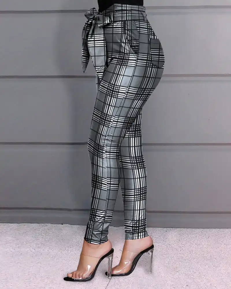 plaid pants with bow