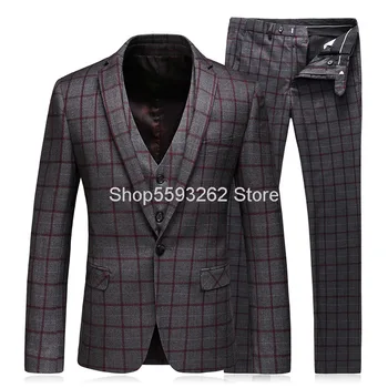 

Autumn Men Suit Suit Three-piece Set Business Leisure Check Pattern Suit