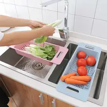 Пластиковая выдвижная корзина для слива многофункциональная сушилка для мытье овощей и фруктов над раковиной синяя розовая кухонная корзинка для хранения
