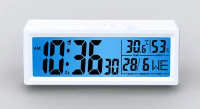 Белый Snooze настольные часы цифровые термометрические настольные ЖК-цифровые часы с календарем с подсветкой прикроватные - Цвет: Белый