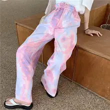 

Korean Natural Waist Tie-dye Wide-leg Pants Women 2021 Summer Female New Loose Thin Solid Trousers Fashion Streetwear Women