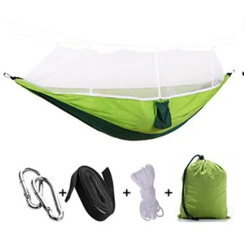 

Single Double 210t Net Parachute Hammock Adult Outdoor Backpacking Travel Survival Hunting Sleeping Bed Portable With Carabiner