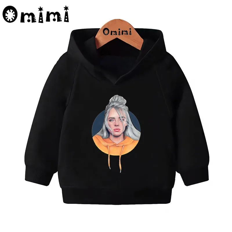 Детские толстовки Billie Eilish в стиле хип-хоп; Детские повседневные толстовки с капюшоном; пуловер для малышей; топы для девочек и мальчиков; осенняя одежда; KMT4545