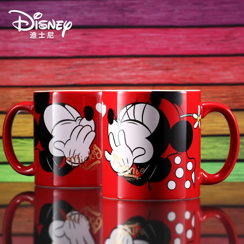 

Disney 500ML Water Cup Mickey Minnie Ceramic Mug Cup Valentine's Day Newly Married Couple Gift Pair Cup With Lid And Spoon