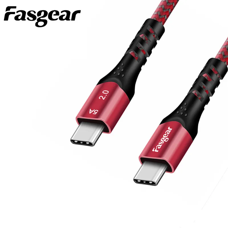 Кабель Fasgear 5A USB C-C для быстрой зарядки для MacBook Samsung Galaxy S20 Xiaomi Huawei