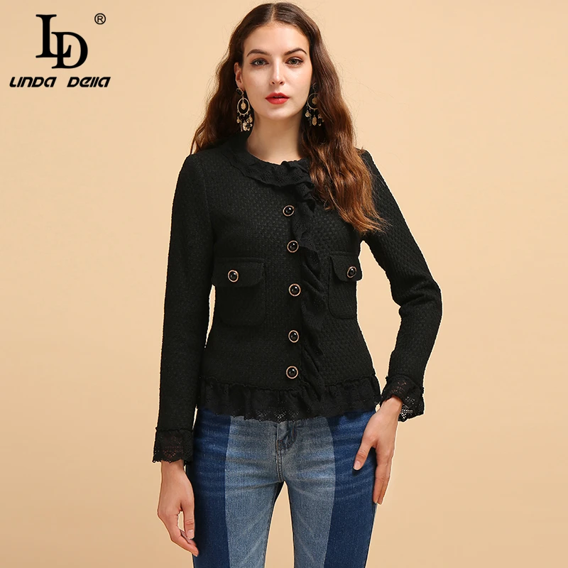 LD LINDA DELLA новые модные Подиумные осенние черные куртки женские с длинным рукавом