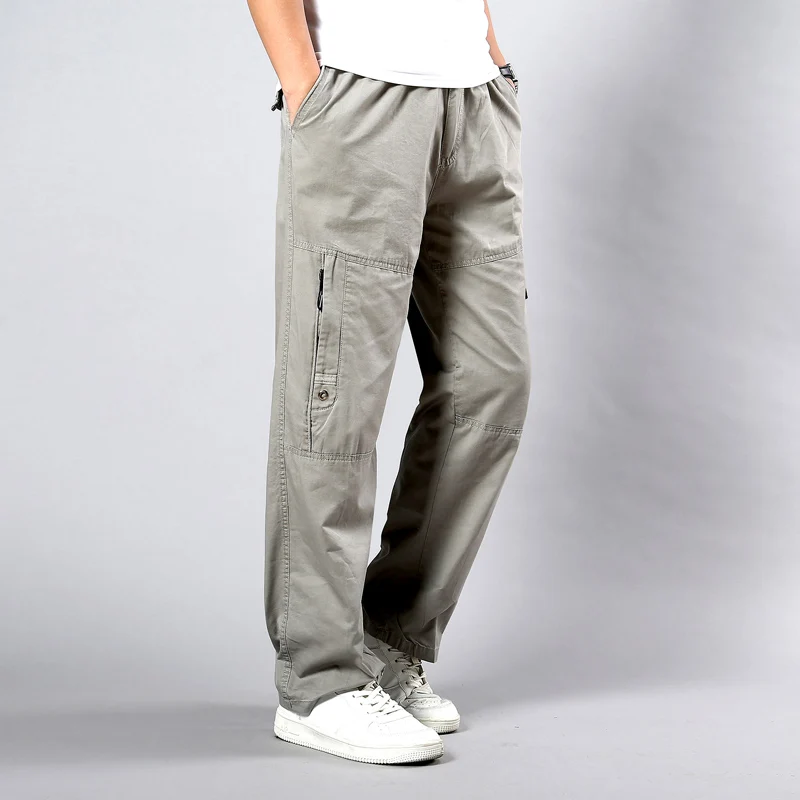 Summer Men's Khaki Pants Large Size Straight Fit Big Sizes 5XL Side Pockets Wide Leg Cotton Black Cargo Pants Work Trousers Male