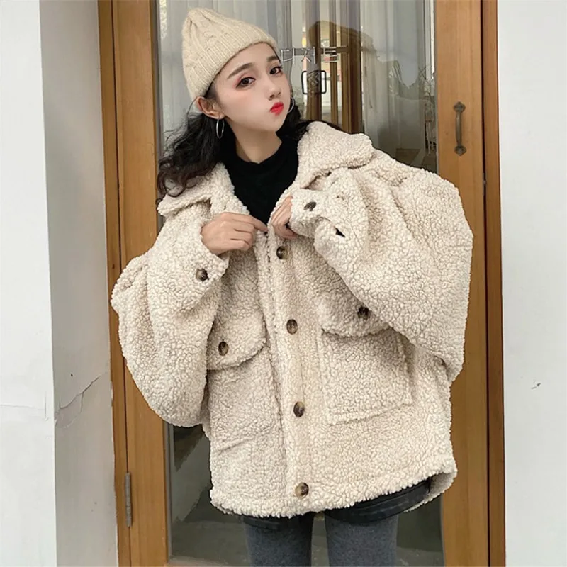 Новинка, Harajuku bf куртка, Женское пальто из овечьей шерсти, свободная Корейская хлопковая одежда, осенне-зимние пальто, верхняя одежда с длинными рукавами, g441