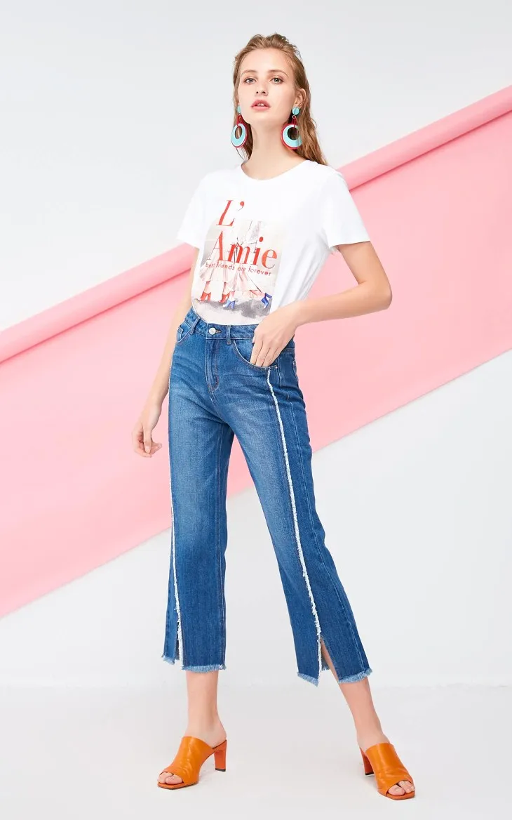 Vero Moda Новые поступления женские потертые укороченные джинсы с необработанными краями и разрезами | 318349529