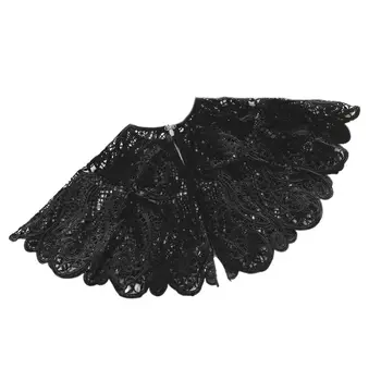

European Vintage Womens Crochet Black Floral Lace Fake Collar Hollow Out Sunscreen Big Shawl Cape Detachable Half Shirt