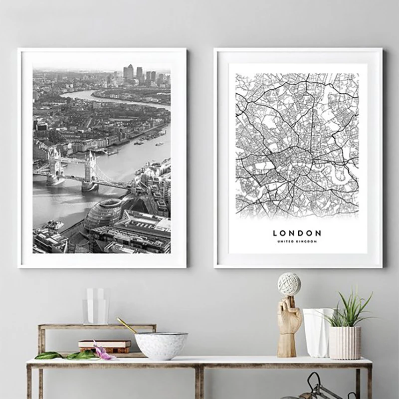 Mapa De Londres Poster Impresion Ciudad Negro Blanco Lienzo Arte