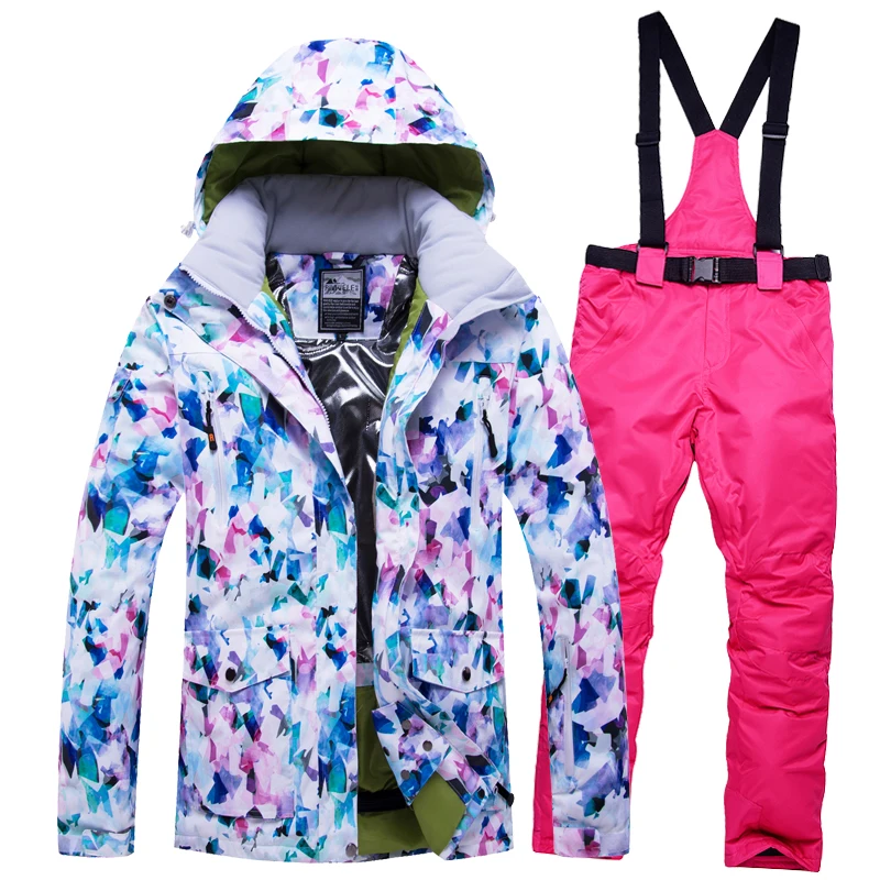 Женский лыжный костюм ветрозащитная водонепроницаемая куртка и штаны цветной