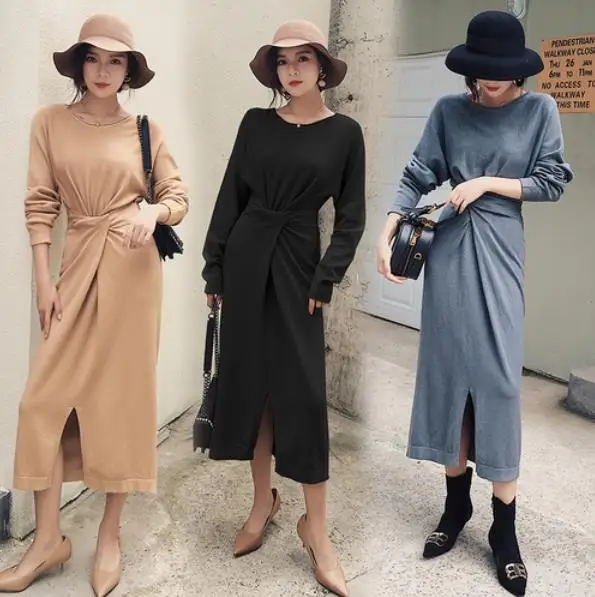 2019 платье корейское короткое дизайнерское женское трикотажное длинный рукав