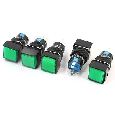 

Green Button Momentary Pushbutton Switch SPDT AC 250V/220V 5A 5 Pcs