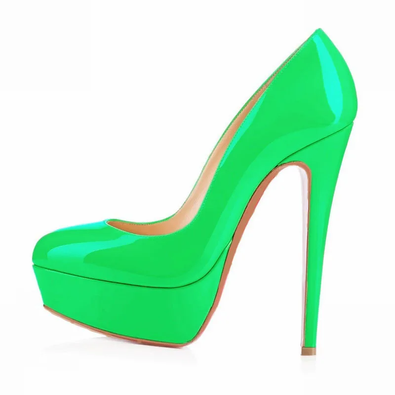 GENSHUO туфли из лакированной кожи; женские туфли на высоком каблуке-шпильке; свадебные туфли; однотонные черные пикантные Элегантные Осенние Туфли-лодочки на платформе - Цвет: Зеленый