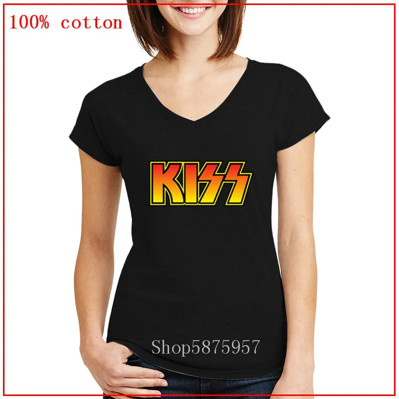 2020 логотип Kiss Heavy Metal Band Xxxtentacion Kanye West Rap Женская модная футболка с v-образным