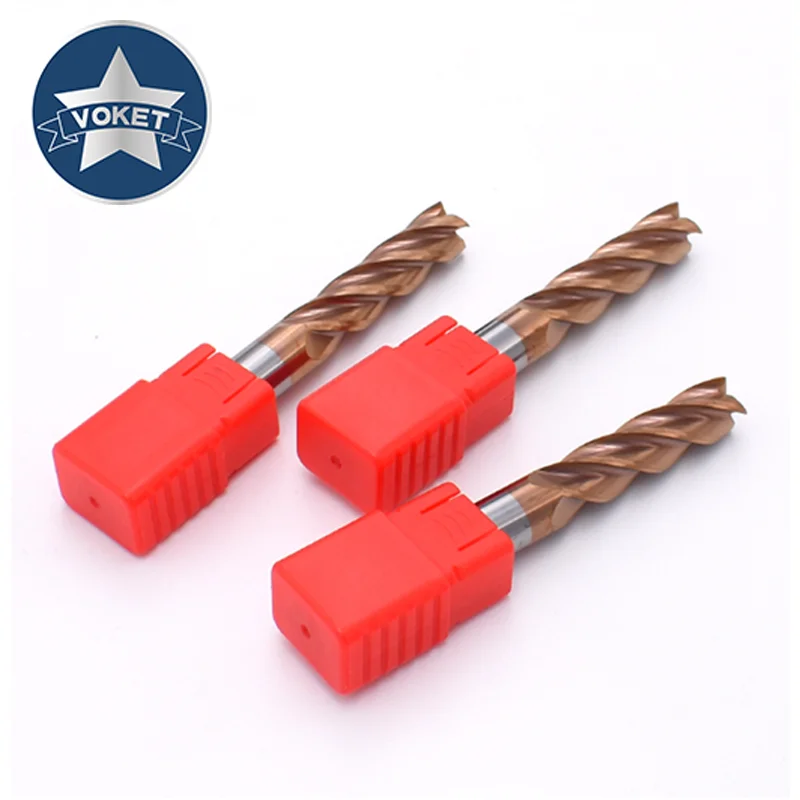 VOKET 55&deg; long shank solid tungsten carbide end mill 75L 100L 4 flutes square mills Milling Cutter HRC55 4MM 6MM 8MM 10MM 12MM