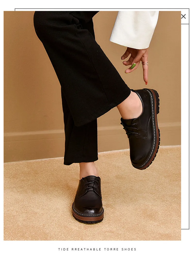 British Style Women Flats Platform Oxfords Vintage Lace Up Ladies Girls Brogues Shoes Black Brown College Oxford Shoes For Woman (5)