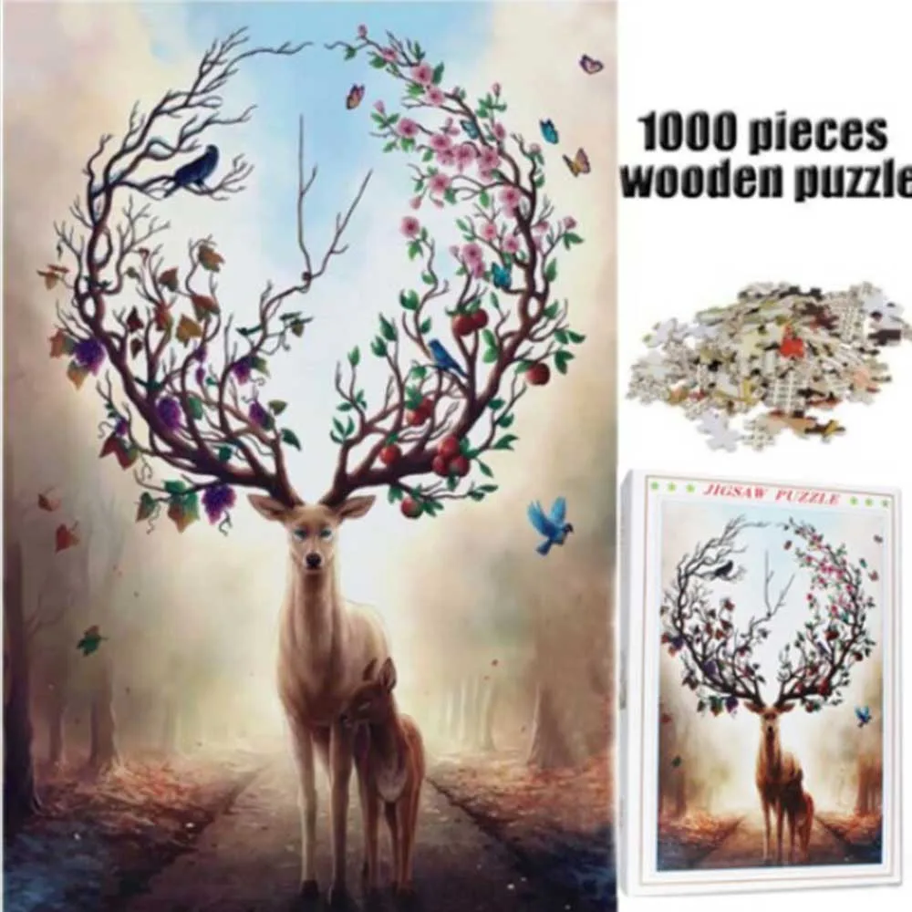 

1000 Pieces Elks Puzzle Animal Jigsaw Puzzle Adult Wooden Assembling Puzzles Toy