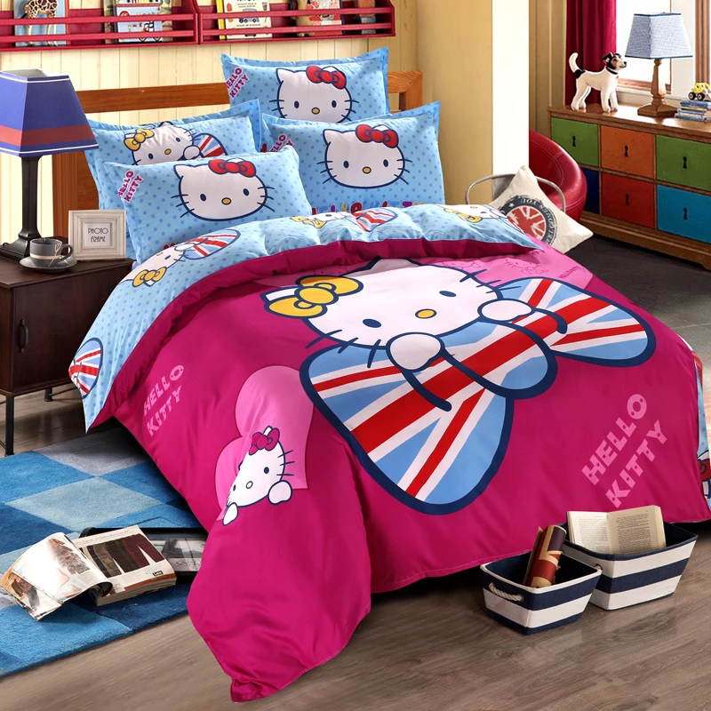 Hello kitty, хлопковый комплект постельного белья для детей, мультяшное постельное белье, Ститч, Doraemon, пододеяльник, комплекты, простыня, наволочка, Твин, полный размер, королева - Цвет: Светло-желтый