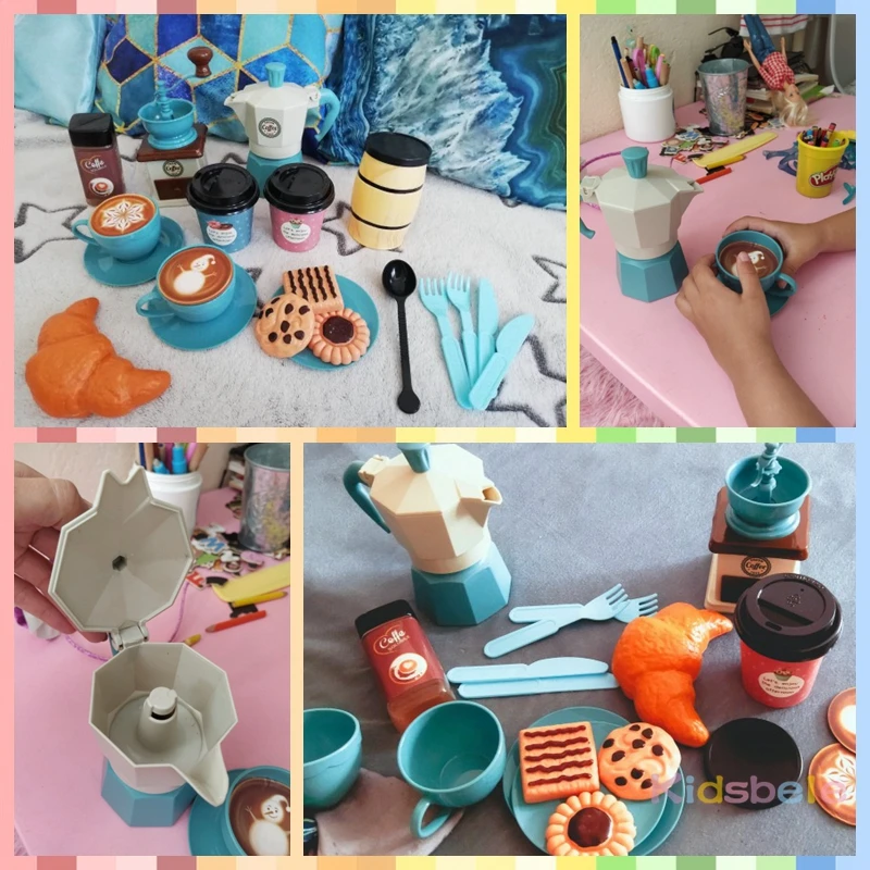 Kids Coffee Machine Toy Set Kitchen Toys Simulation Food Toaster Bread Coffee Cake Pretend Play Game Gift Toys For Children