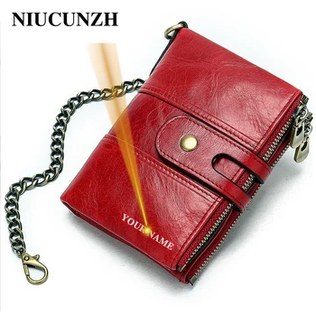 

NIUCUNZH genuine leather wallet for men vintage men’s leather purse small engraved wallet with chain short money bags for men