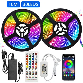 

LED Light Strip RGB 5050 Flexible led light strip RGB 5050 led strip 10m Tape DC 12V + 40 Keys Remote Control + 5A Adapter